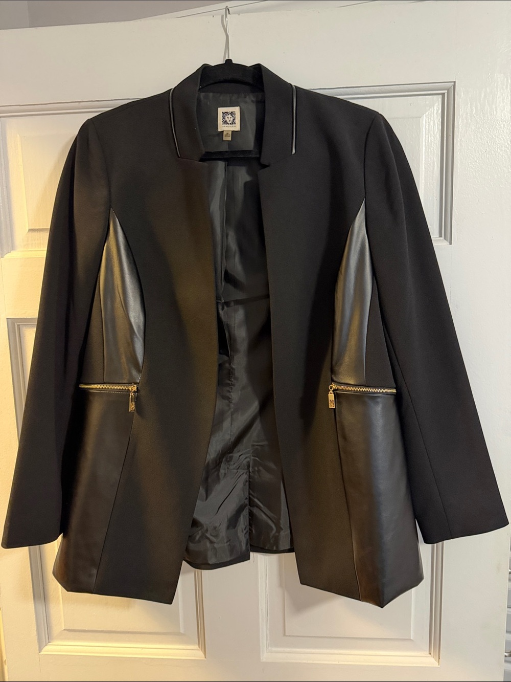 Anne Klein Faux Leather Panel Blazer - Black